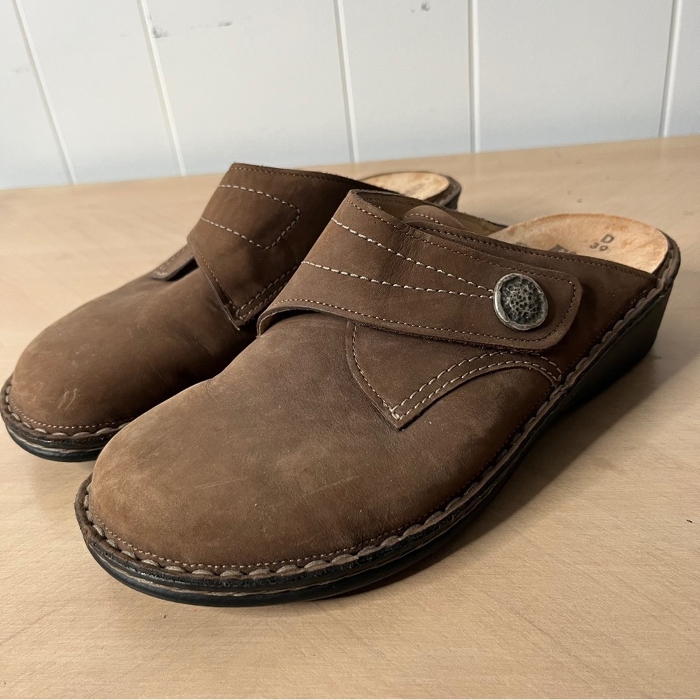 Finn Comfort Brown Leather Slip-On Clogs Women's EU39 D Wide